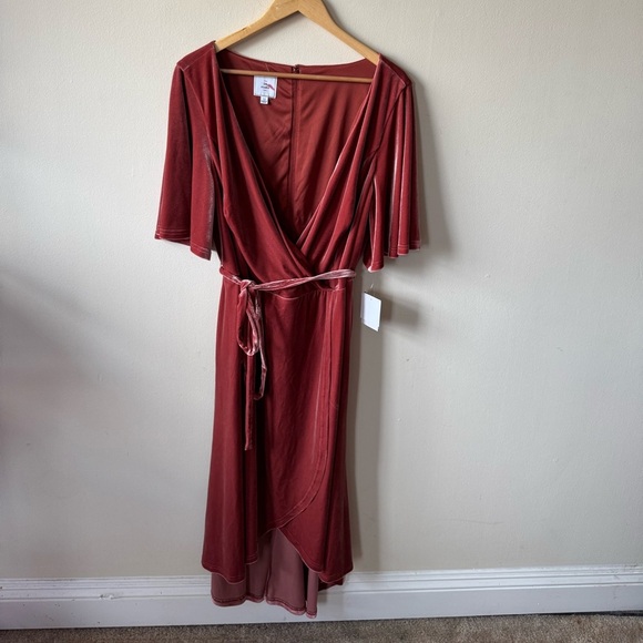 NWT DB Studio Elegant Velvet Wrap Dress in Blush - Picture 6 of 8